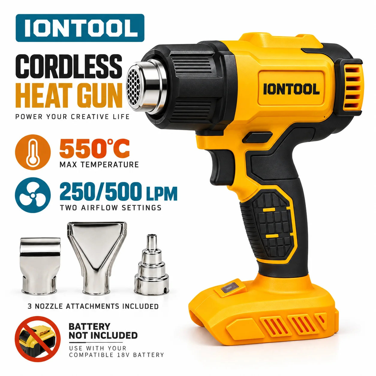 Cordless Heat Gun For Shrink Tubing - PISTOLA DE AQUECIMENTO SEM FIO AMARELA