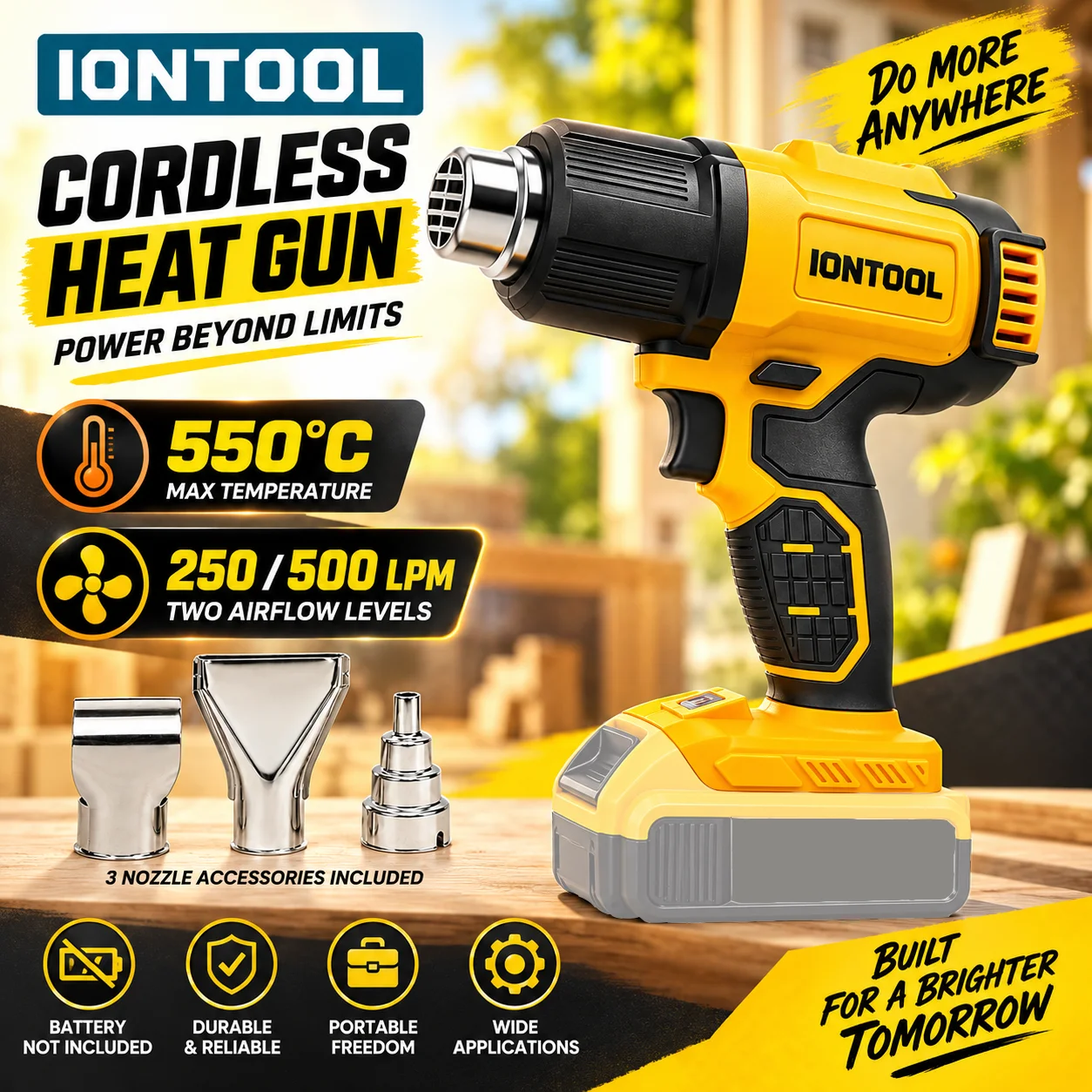 Cordless Heat Gun For Shrink Tubing - IONTOOL Amarelo 550 ℃ Pistola de
